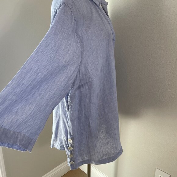 Tahari Womens Plus 2X 100% Linen Relaxed Blue Popover Tunic Top Shirt - Picture 3 of 9